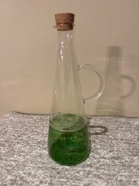 Zodax Celeste Glass Oil Bottle Cruet Decanter Green Clear Two-Tone w/ Cork NEW